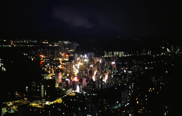Night view from the peak: Wanchai (1980)