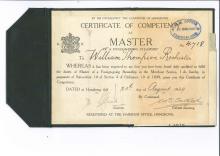 Certificate of Competency as Master of a Foreign-going Steamship to William Thompson Rochester, with signatures of Governor Sir Cecil Clementi and Colonial Secretary	Sir Thomas Southorn, registered at the Harbour Office, Hong Kong in 1929