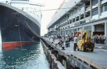 1984 - QE2 arriving at Ocean Terminal