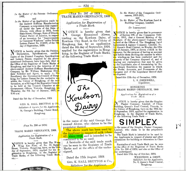 1924 Trademark application