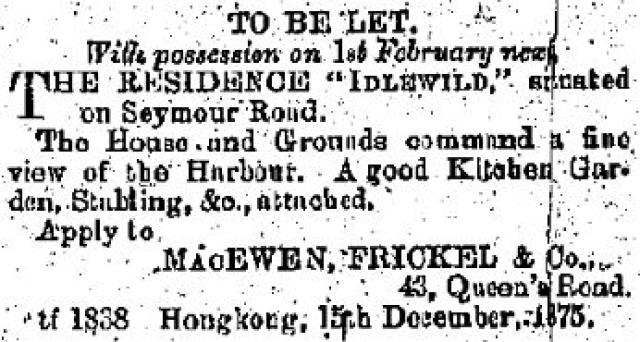1876 To Let Advertisement - Idlewild