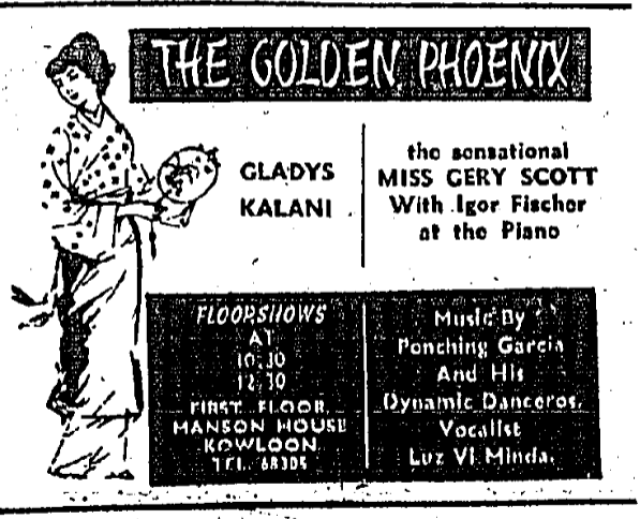 The Golden Phoenix Gladys Kalani Miss Gery Scott Igor Fischer Ponching Garcia Dynamic Danceros Luz Vi Minda The China Mail page 2 1st September 1959