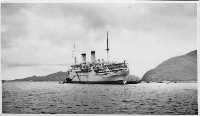 Italian liner CONTE VERDE aground after the typhoon 