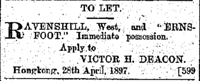 ravenshill west and ernsfoot to let hong kong daily press page 3 28th april 1897
