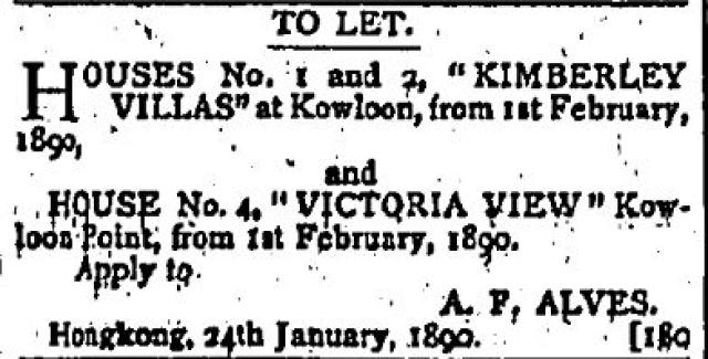 1890 "To Let" - Kimberley Villas & Victoria View