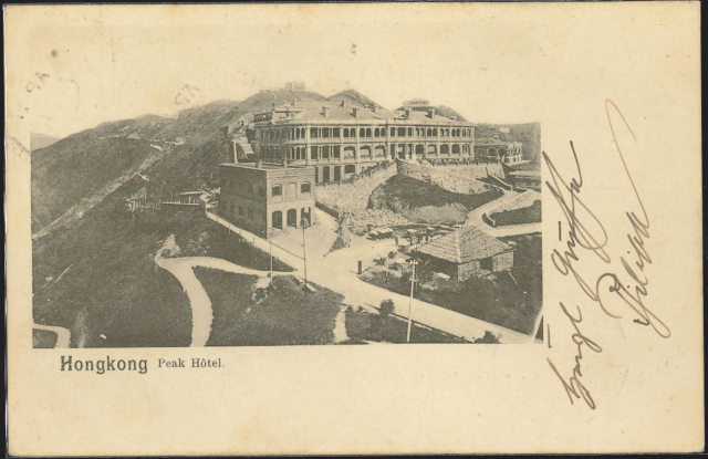 A postcard sent on 1901 from Kowloon Branch G.P.O. showing the Peak Hotel