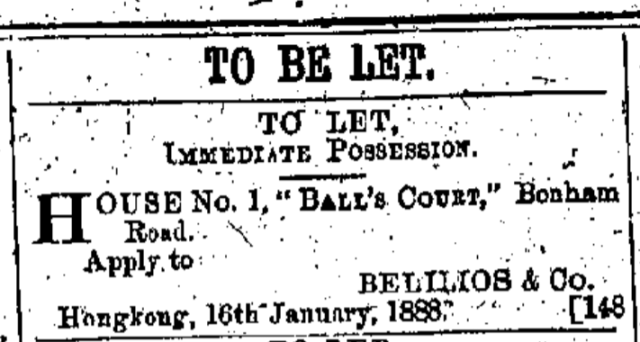 Balls Court Bonham Road Hong Kong Daily Press page 4 20th January 1888