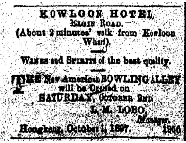 Kowloon Hotel Elgin Road New American Bowling Alley The China Mail page 1 19th October 1897