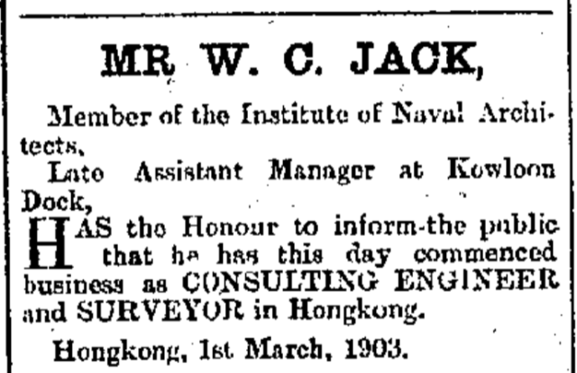 Mr. W.C. Jack Consulting Engineer and Surveyor The China Mail page 5 20th May 1903