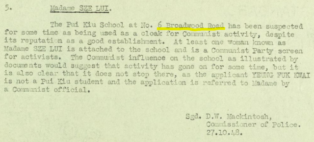 Communist activities in the school at 6 Broadwood Road in 1948