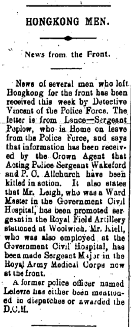 Hongkong Men News from the Front Hong Kong Telegraph page 8 23rd August 1916