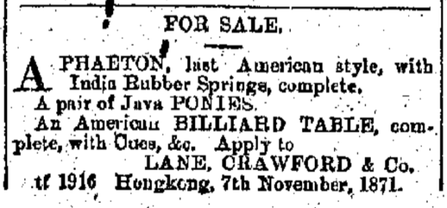 Phaeton and Java Ponies Hong Kong Daily Press page 1 5th January 1872