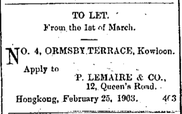 To Let No. 4 Ormsby Terrace The China Mail page 5 25th February 1903