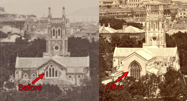 St John's Cathedral before & after the 1869-72 extension
