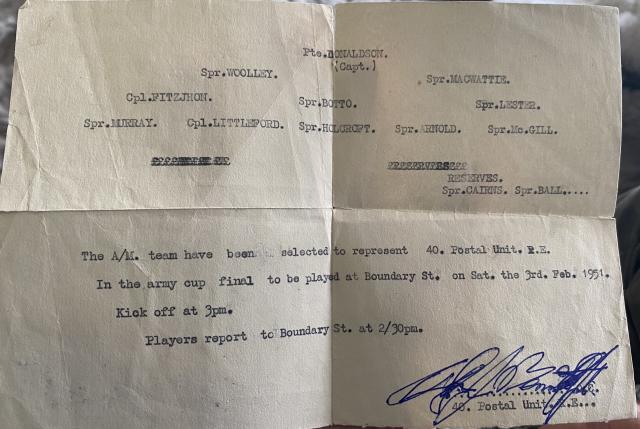 Football Lineup - Army Cup Final - Feb. 3rd, 1951