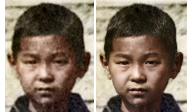 Before and after - photo restoration and colourisation using AI software