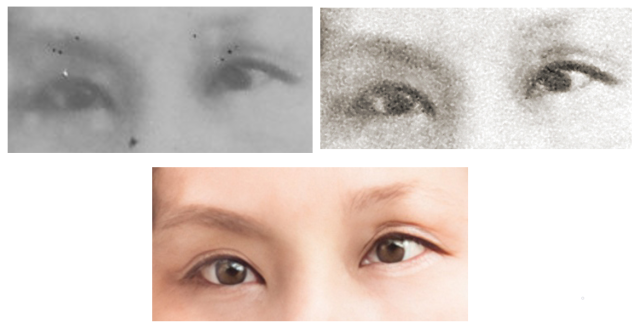 Before and after, and using different scanners - photo restoration, colourisation and use of AI software to improve eyes