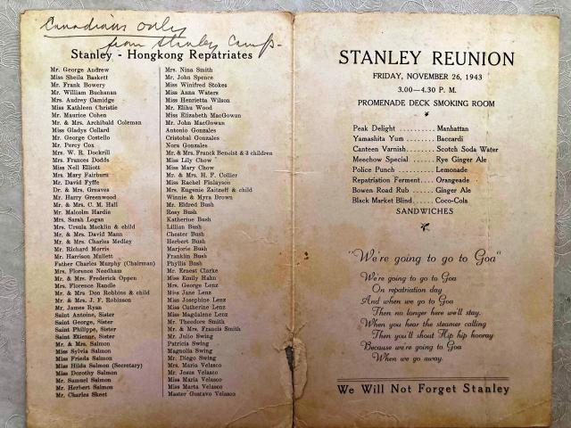 List of Canadian pax from Stanley Camp on the Gripsholm voyage from Goa to NYC 1943