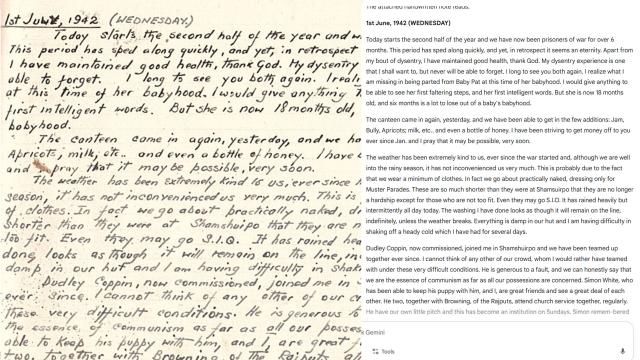 Handwritten diary page and text version created by AI