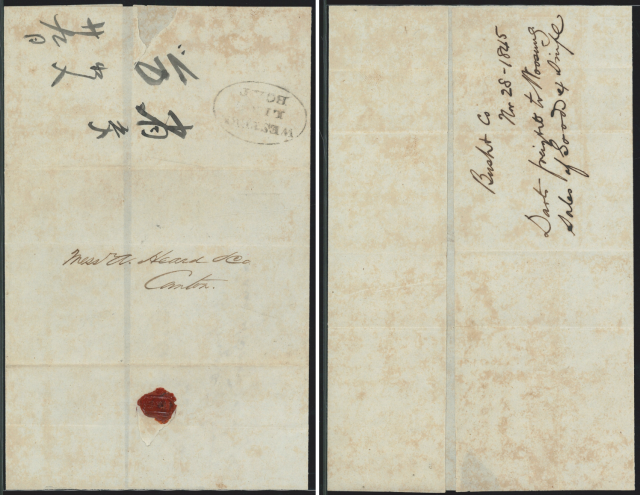 1845 (28 November) entire letter sent locally from Bush & Co. to Augustine Heard with oval 'Western Line Boat' handstamp (Webb 203 type B)