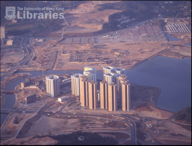 Aerial view of Tai Po, shows Wang Fuk Court