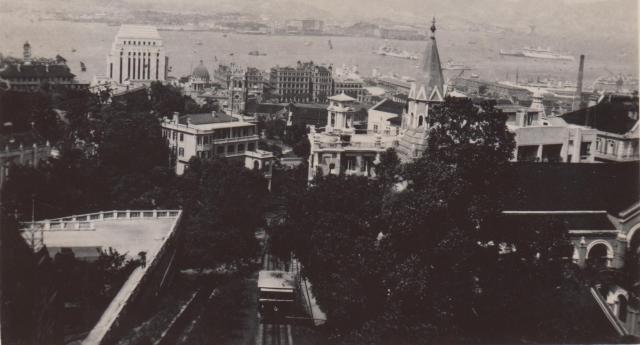 The Peak Tram looking down to Central, 1940
