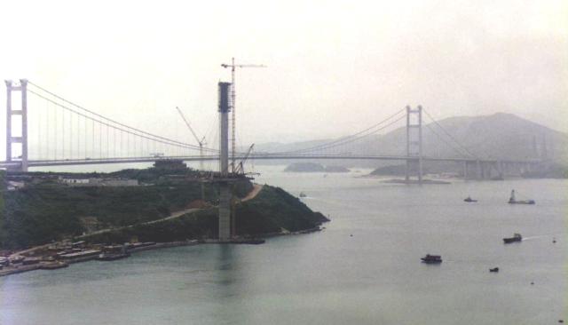 Ting Kau Bridge under construction July 1997