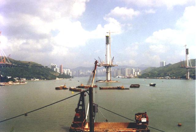 Ting Kau Bridge under construction July 1997