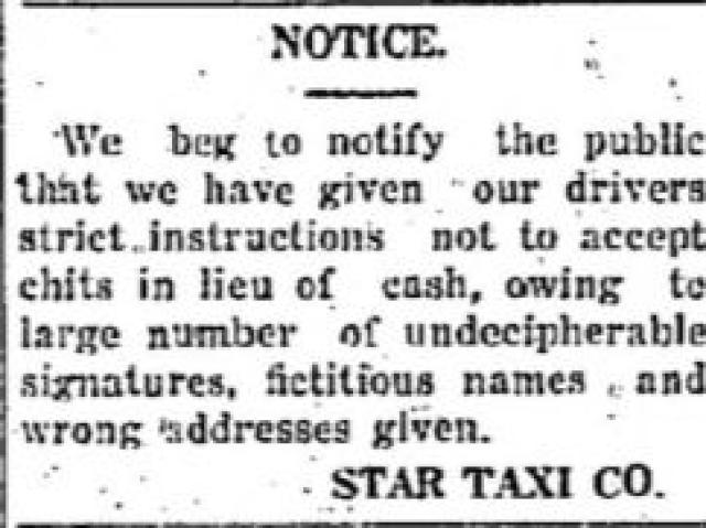 1933 Notice: The Star Ferry Taxicab Company: Discontinuation of Chit System