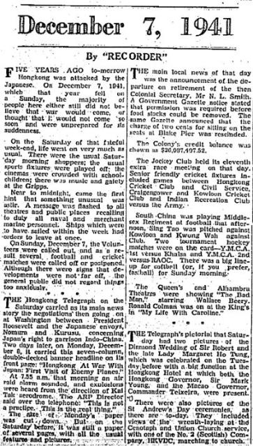 7 December 1941, Hong Kong Telegraph