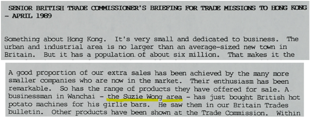 'Suzie Wong' mentioned in a British Trade Commissioner's Briefing