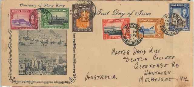 1941 (26 FE) Dr. L.T. Ride Graca & Co. First Day of Issue Cover: Dr. Ride personally sent to his eldest son, MASTER DAVID RIDE, SCOTCH COLLEGE, GLENFERRIE RD, HAWTHORN, MELBOURNE, VIC, AUSTRALIA