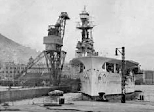 Naval base unusual tripod dockside crane-1930s