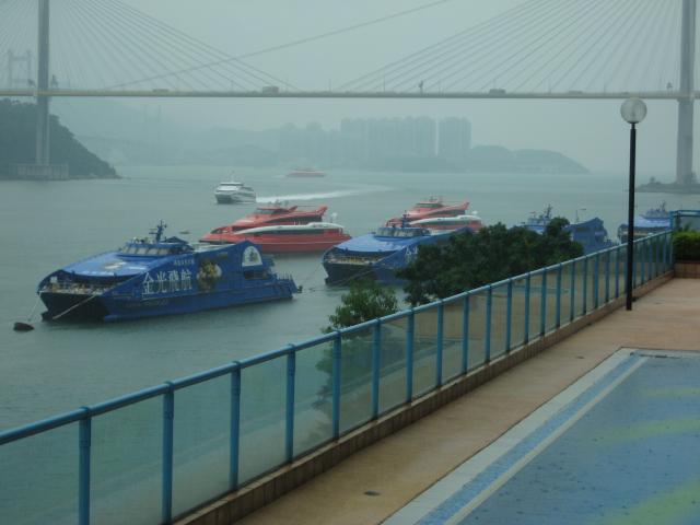 Moored ferries in anticipation of Typhoon Usagi, September 2013