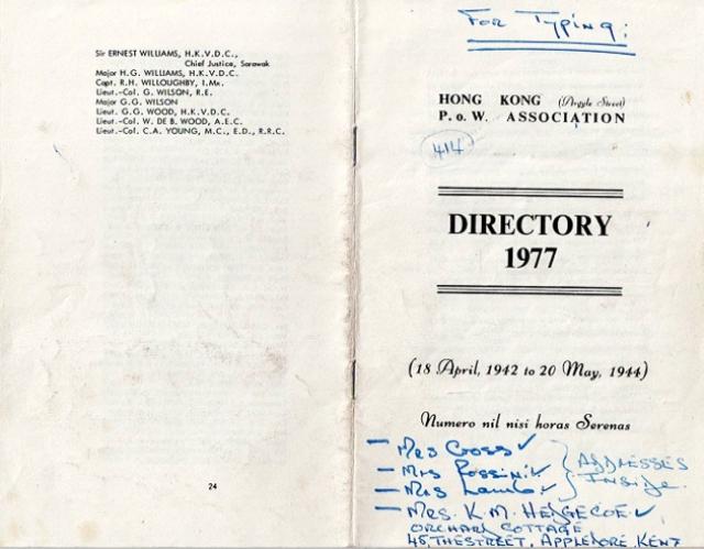 Argyle Street POW Association Directory (1977)