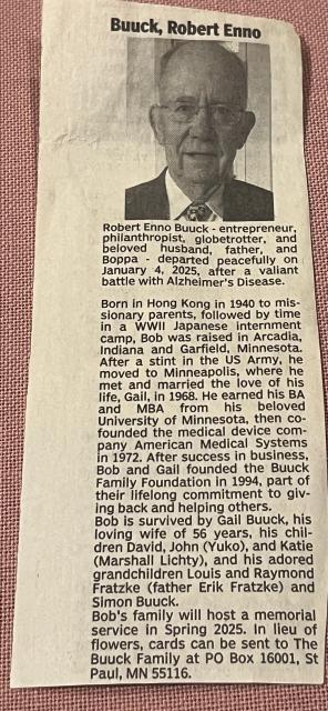 Newspaper clipping or Robert Buuk’s obituary