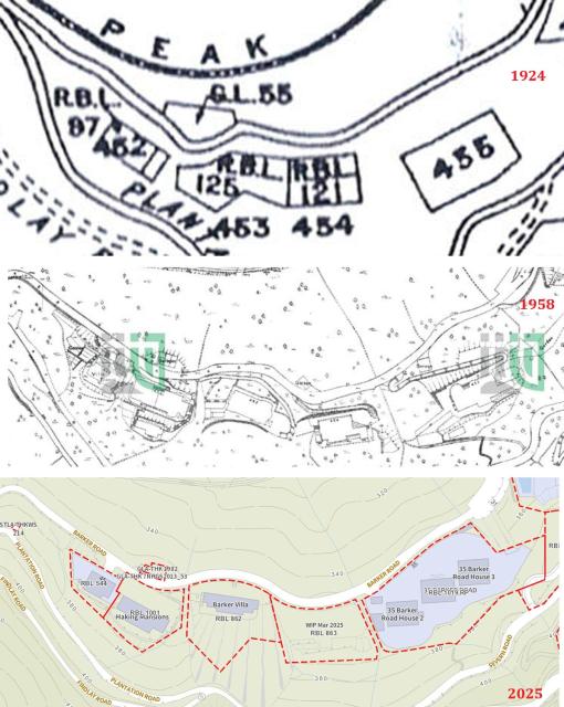 Barker Road maps 1924, 1958 and 2025