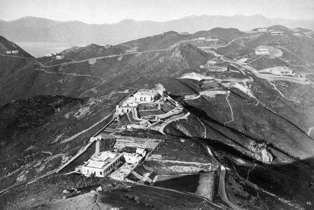 interesting view of former houses on the peak