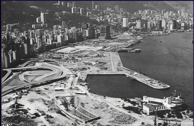 Wanchai reclamation-aerial-first hi-rise construction on the site has commenced