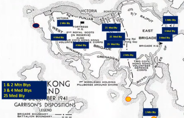 Military map showing the disposition of HKSRA in Hong Kong 1941