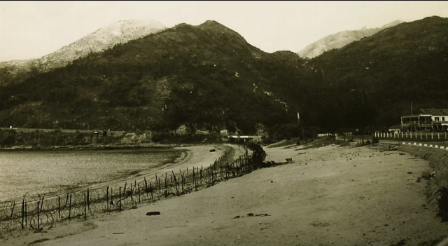 Deep Water Bay with barbed wire, HK Golf Club's club house converted to a food dump (1940s)