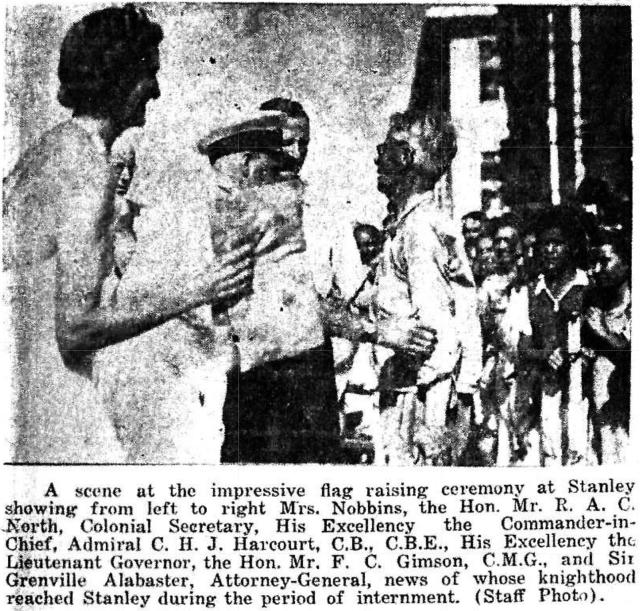 Admiral Harcourt at Stanley Camp flag raising