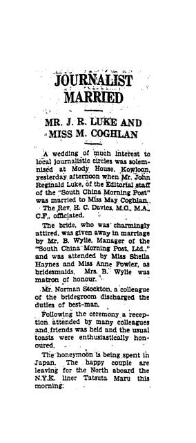 Luke - Coghlan wedding, 1936