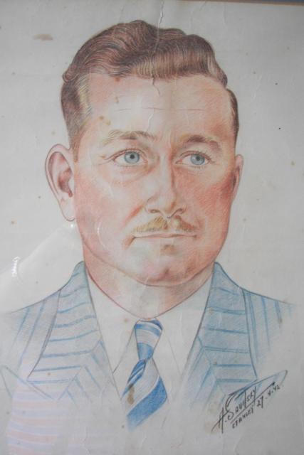 Portrait of Ron Brooks, by AJ Savitsky in Stanley Prison Camp, 1942.
