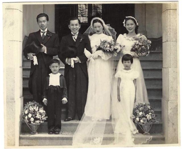 Grandparents wedding at the church nearby Nathan Road, 1937