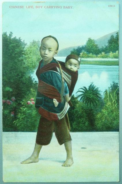 Chinese life, boy carrying baby