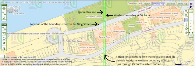 City boundary of Victoria intersects Victoria Road and Sai Ning Street