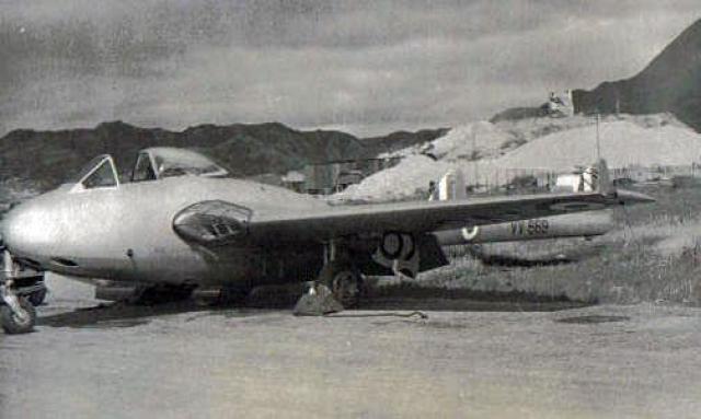 Vampire jet, the first R.A.F. jet to land at Kai Tak.