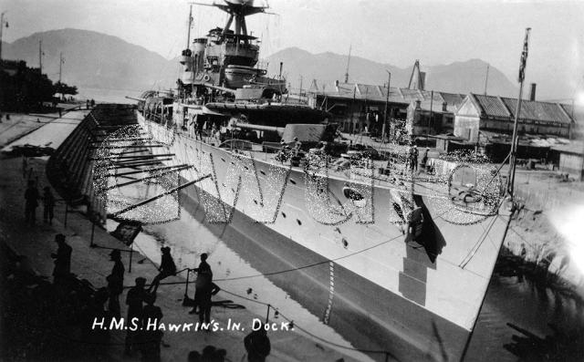 HMS Hawkins in the dry dock at Hung Hom