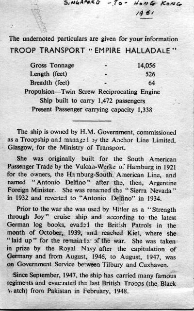 HMTS Empire Halladale Singapore to Hong Kong 1951 b